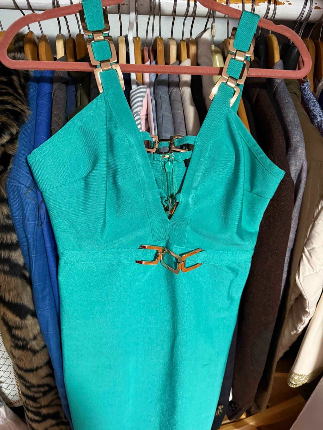 WOW Couture Teal Bodycon Dress with Gold Hardware - Size M