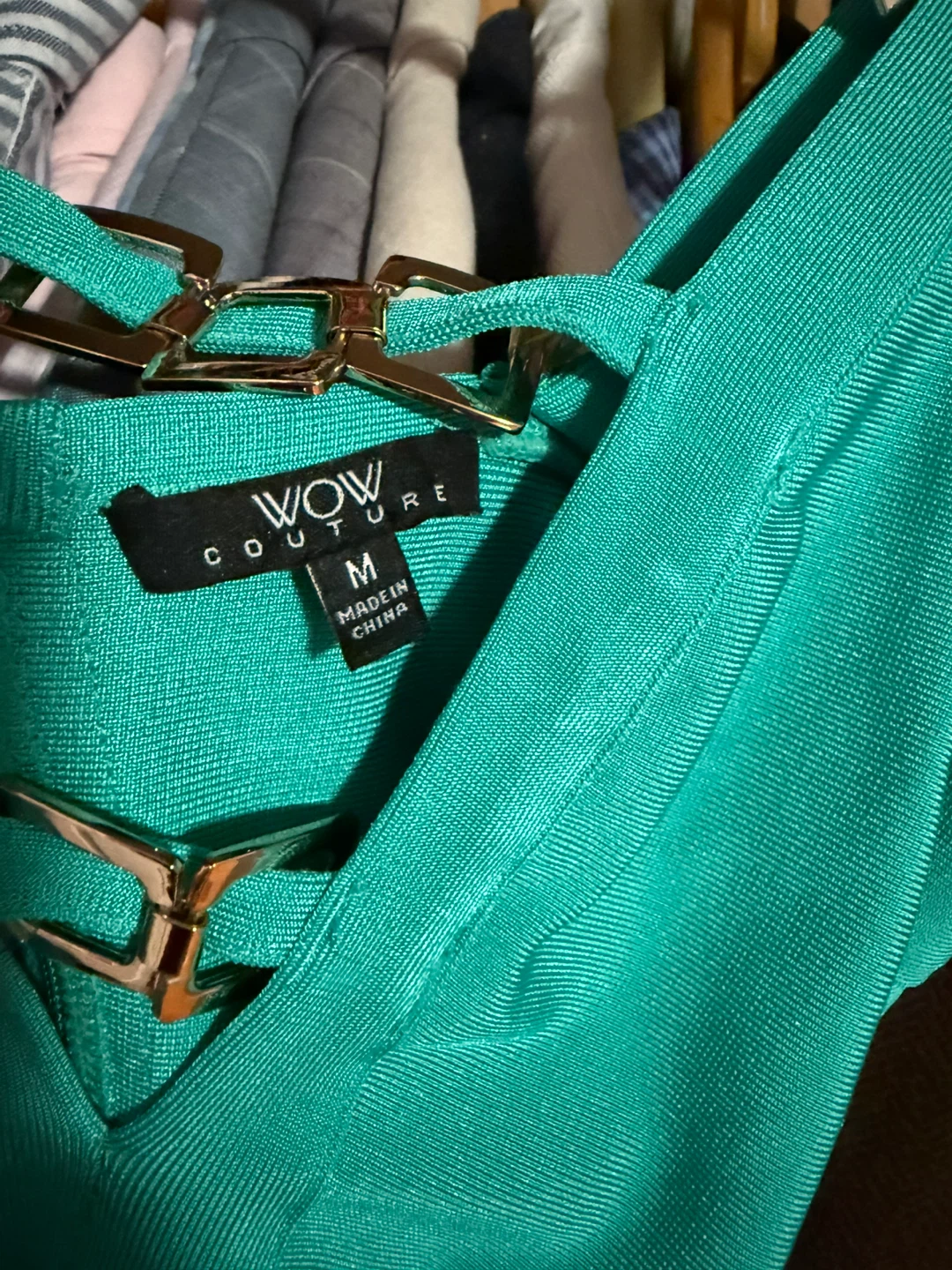 WOW Couture Teal Bodycon Dress with Gold Hardware - Size M - photo 2