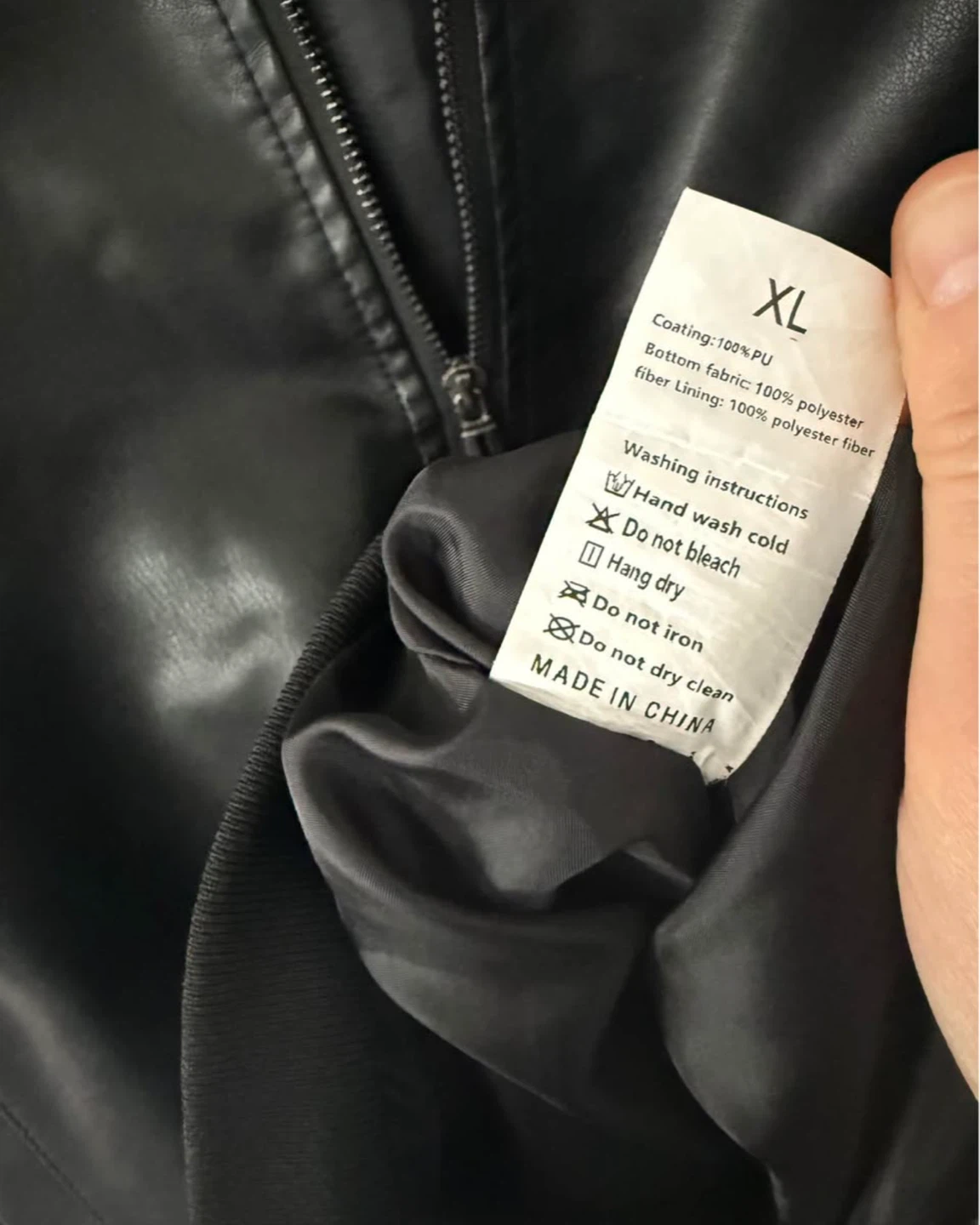 Men’s Black Faux Leather Bomber Jacket - XL - photo 3