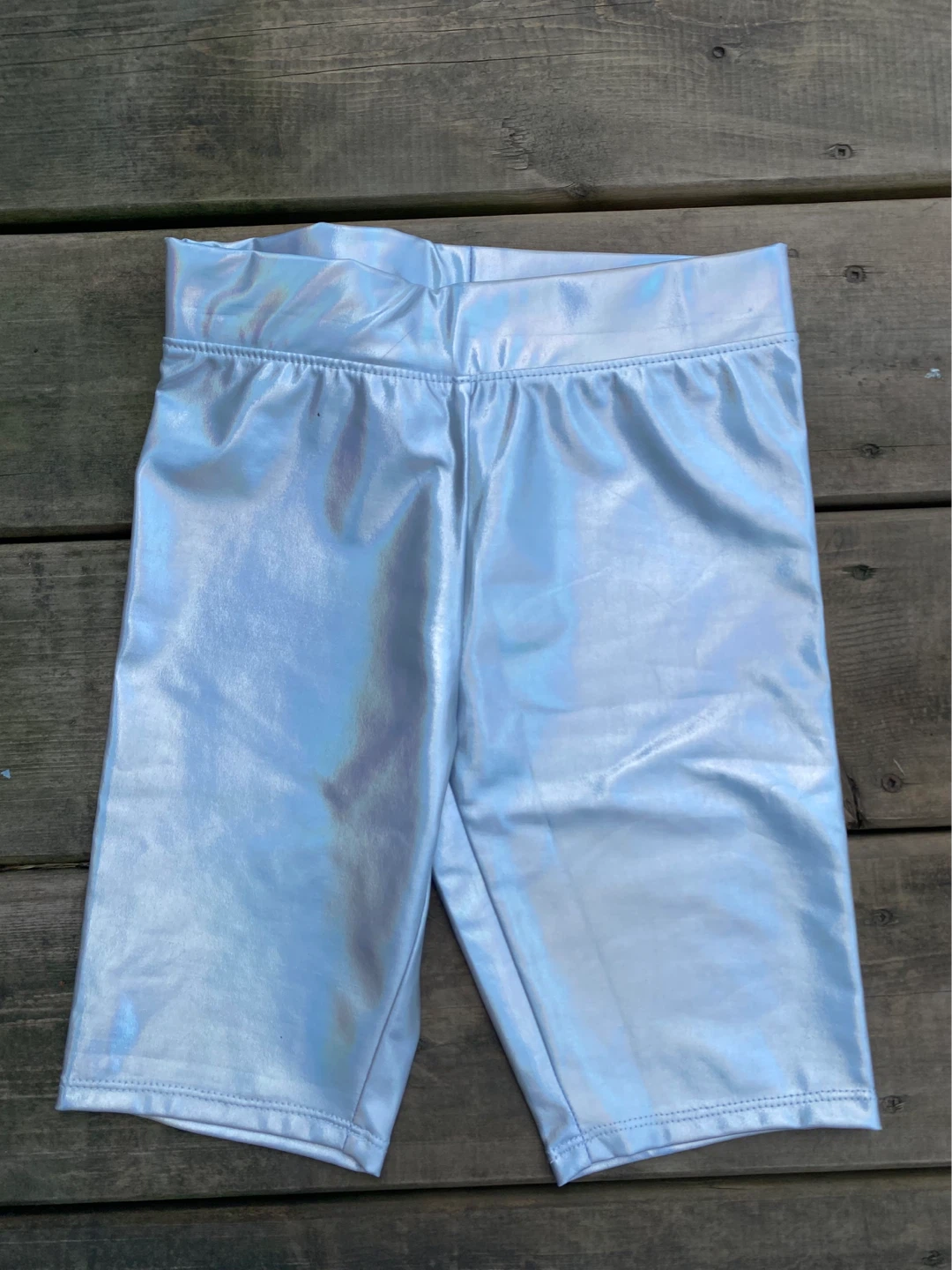 Mini Pop Kids Silver Holographic Bike Shorts Size M (7-8)