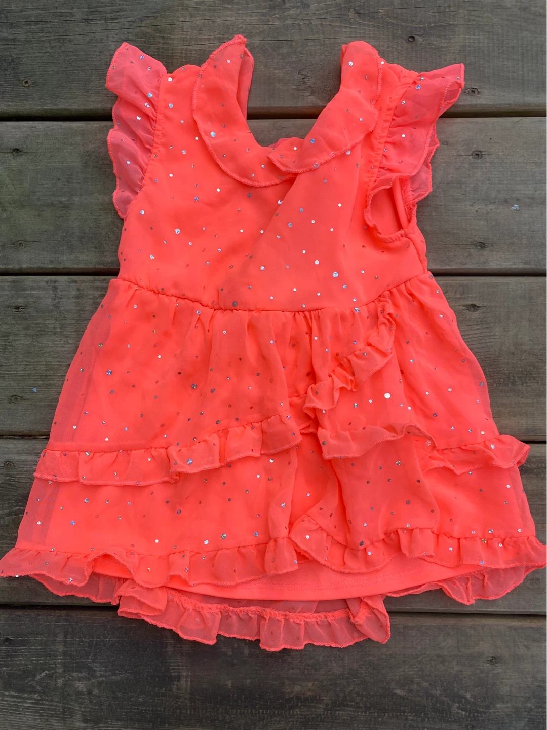 Little Lass Girls' Shirt Coral Sparkle Ruffle