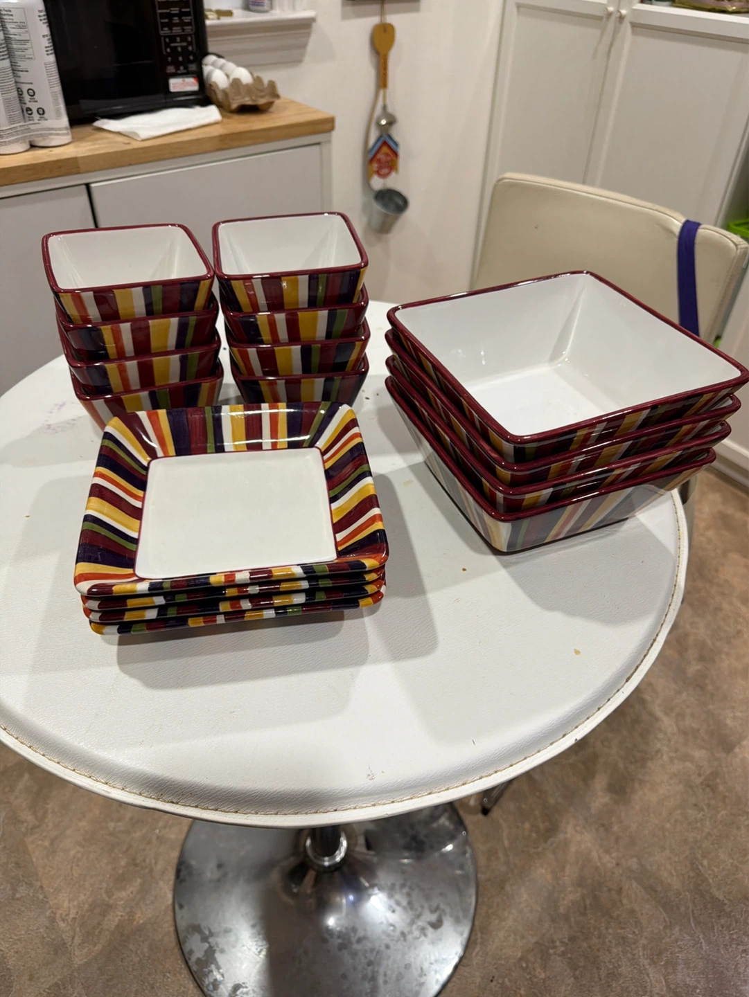 Pampered Chef Set Bowls & Plates - Multi-Colored Stripe