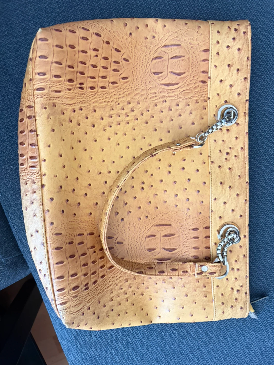 Yellow Tote Bag with Ostrich and Embossing