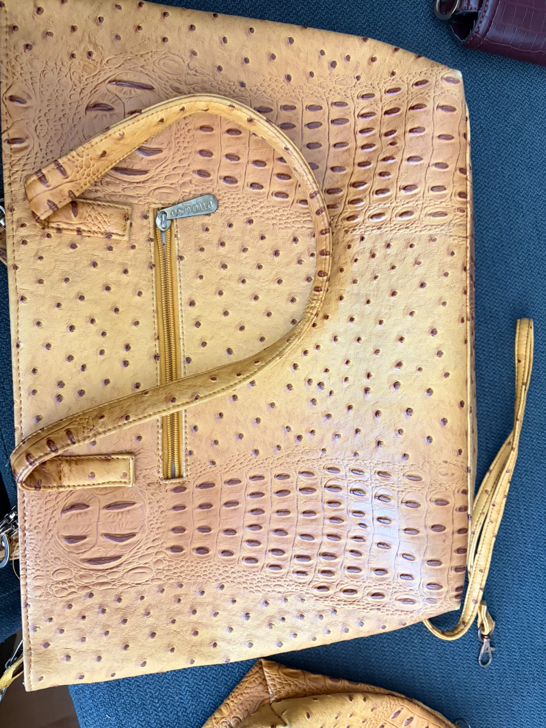 Yellow Tote Bag with Ostrich and Embossing - photo 3