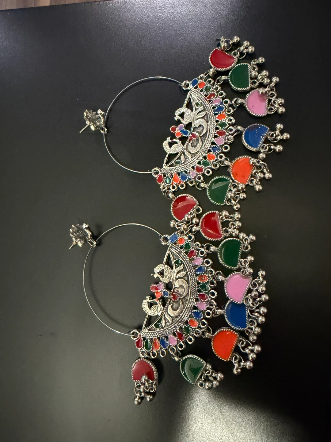 Colourful Peacock Hoop Earrings