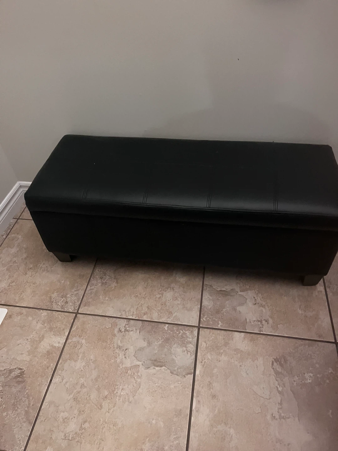 Black Faux Leather Storage Bench - photo 2