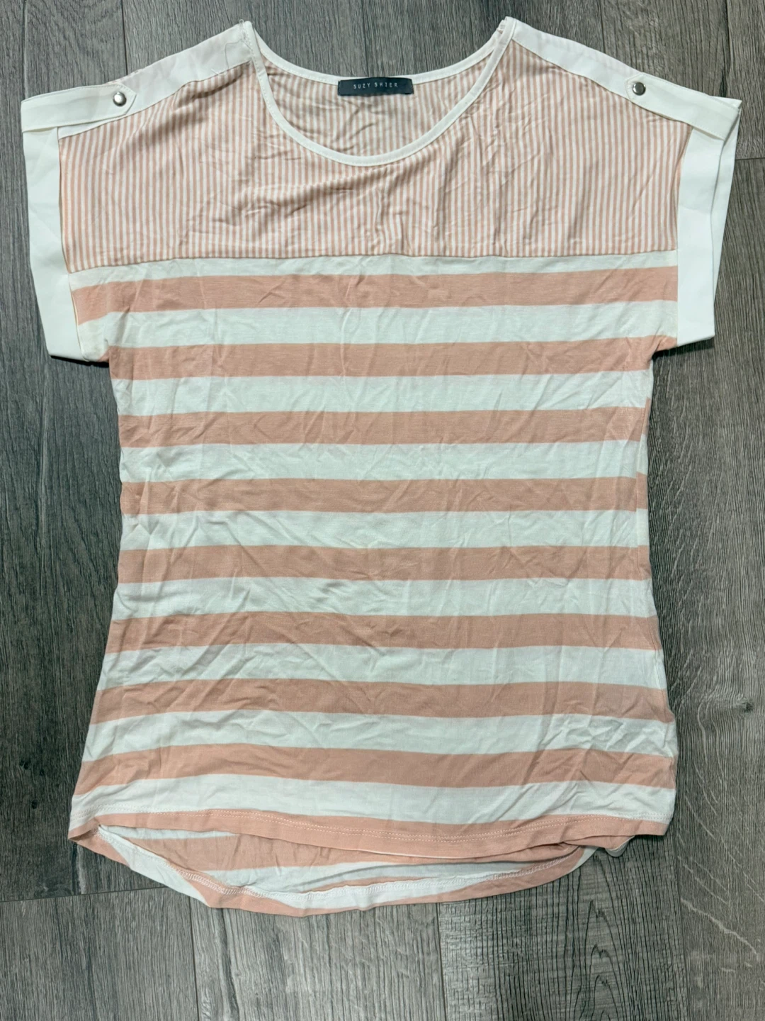 Peach & White Striped Cap Sleeve Top