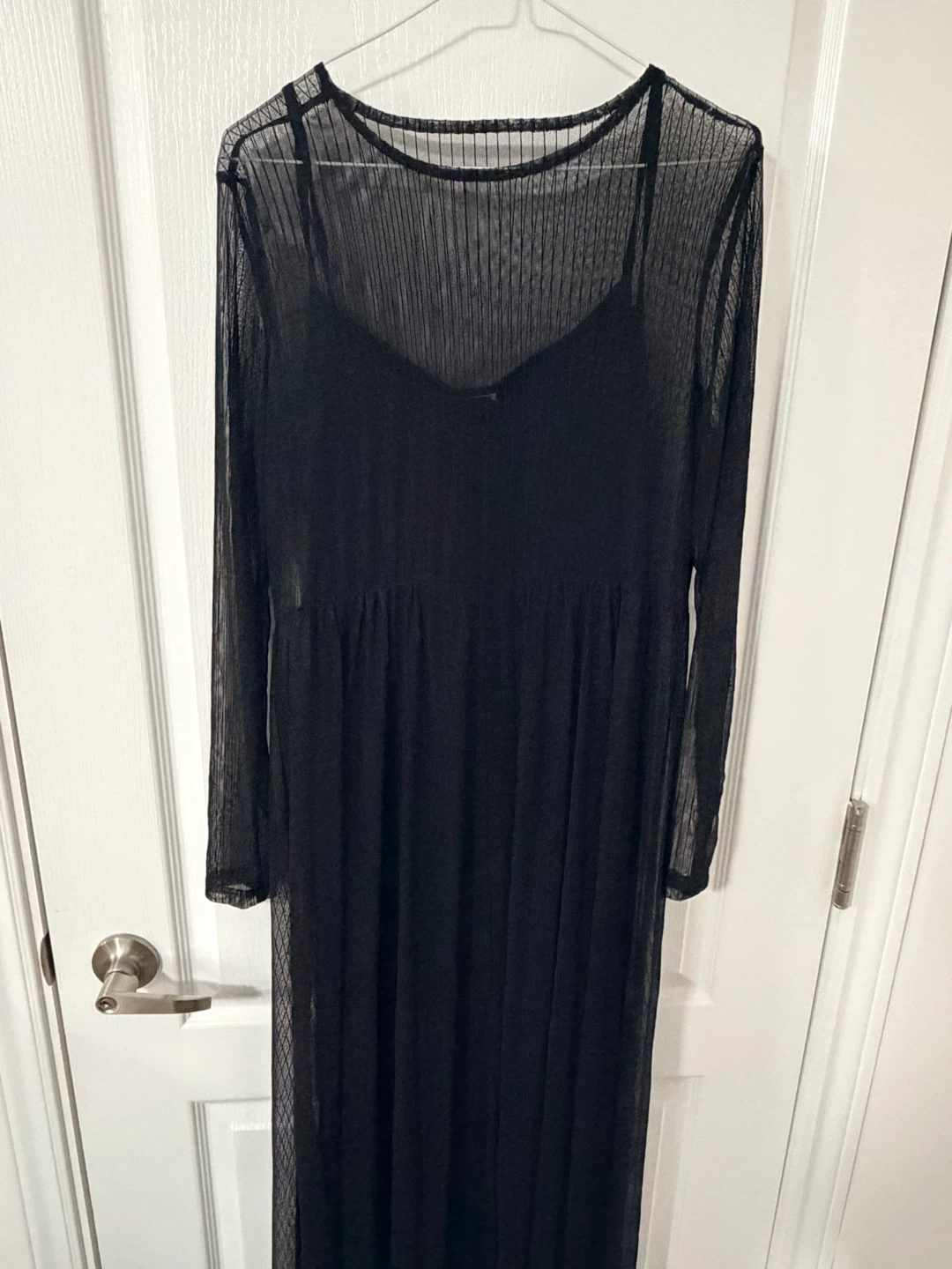 Black Mesh Long Sleeve Maxi Dress with Slip