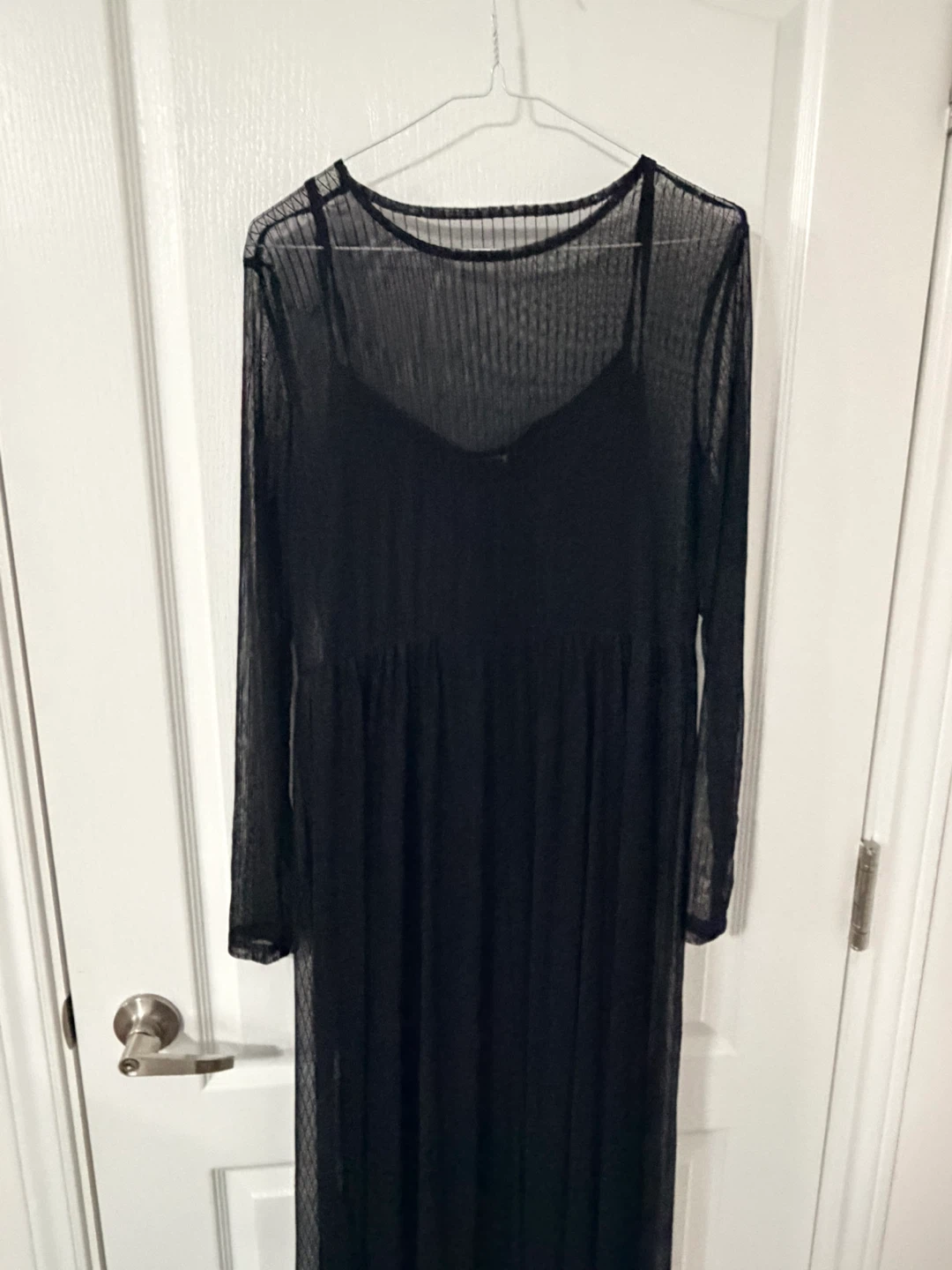Black Mesh Long Sleeve Maxi Dress with Slip - photo 2