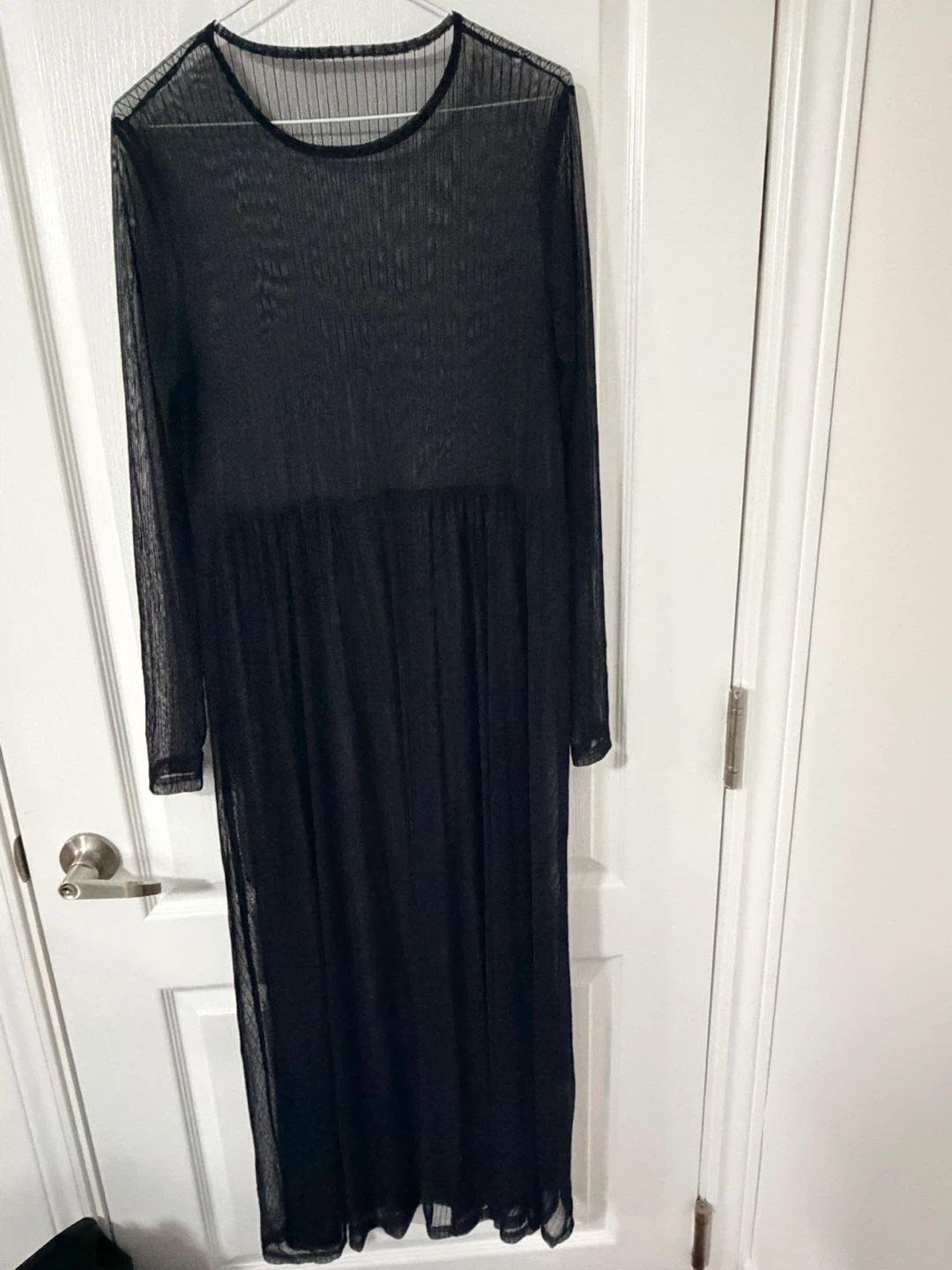 Black Mesh Long Sleeve Maxi Dress with Slip - photo 3