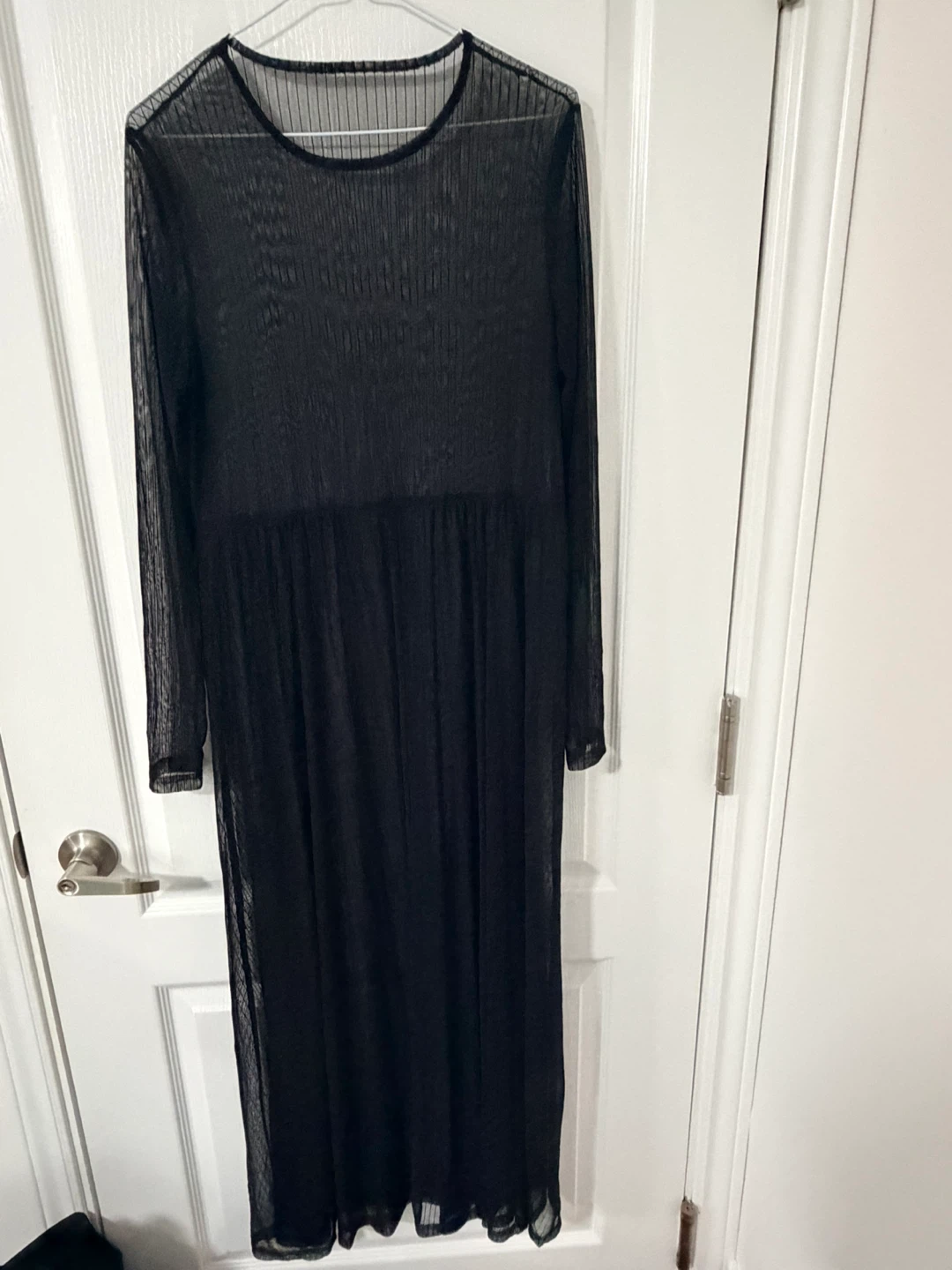 Black Mesh Long Sleeve Maxi Dress with Slip - photo 4
