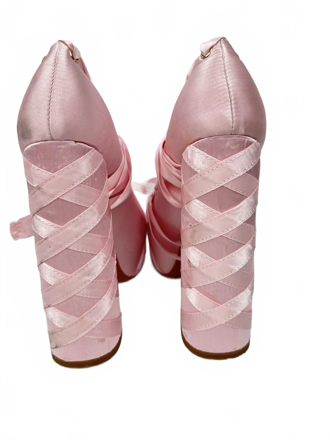 Pink Satin Lace-Up Platform Satin Block Heel Pumps Size 38 - photo 5