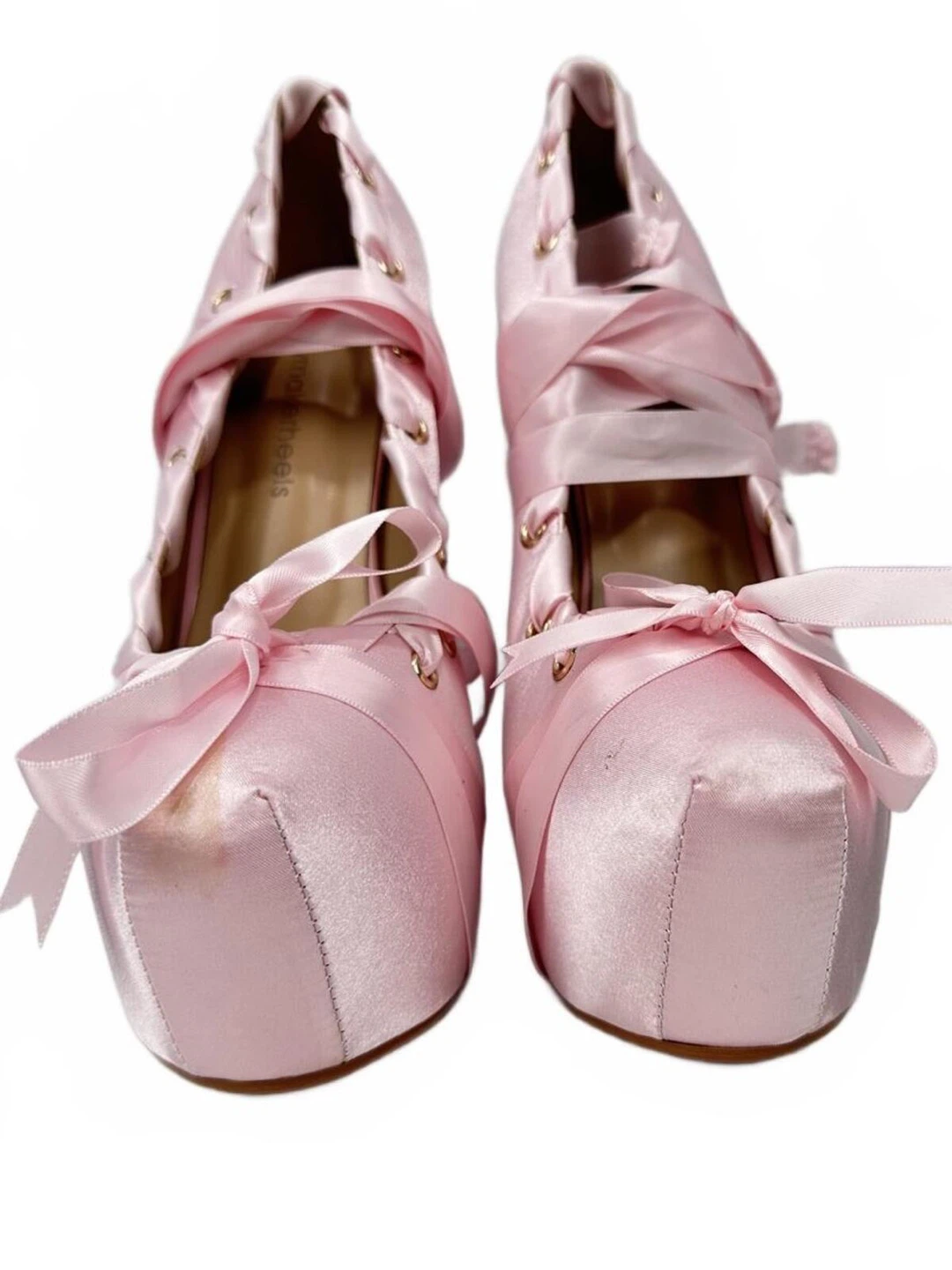 Pink Satin Lace-Up Platform Satin Block Heel Pumps Size 38 - photo 3