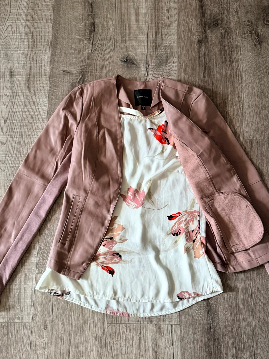 Pink Faux Leather Blazer with Floral Top - photo 5