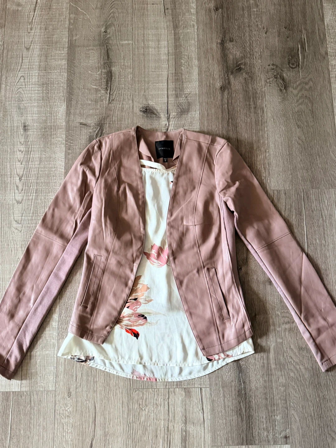 Pink Faux Leather Blazer with Floral Top - photo 3