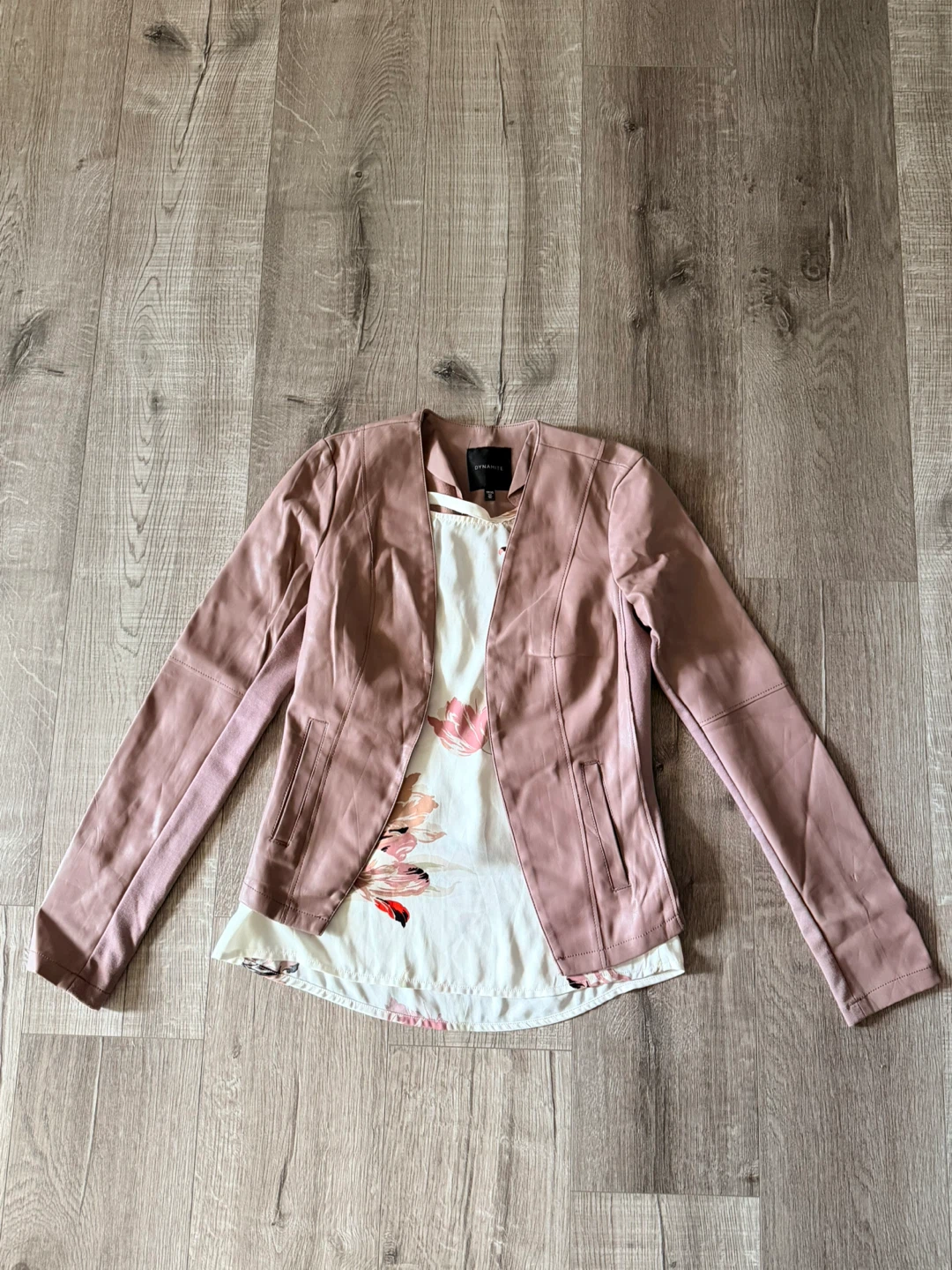 Pink Faux Leather Blazer with Floral Top - photo 4