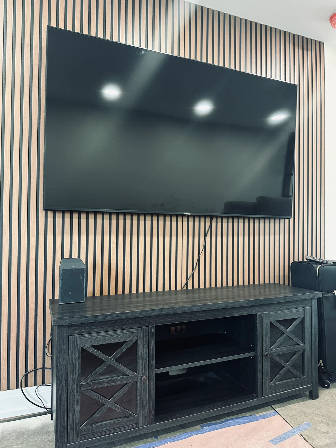 Dark Wood TV Stand with Glass Doors