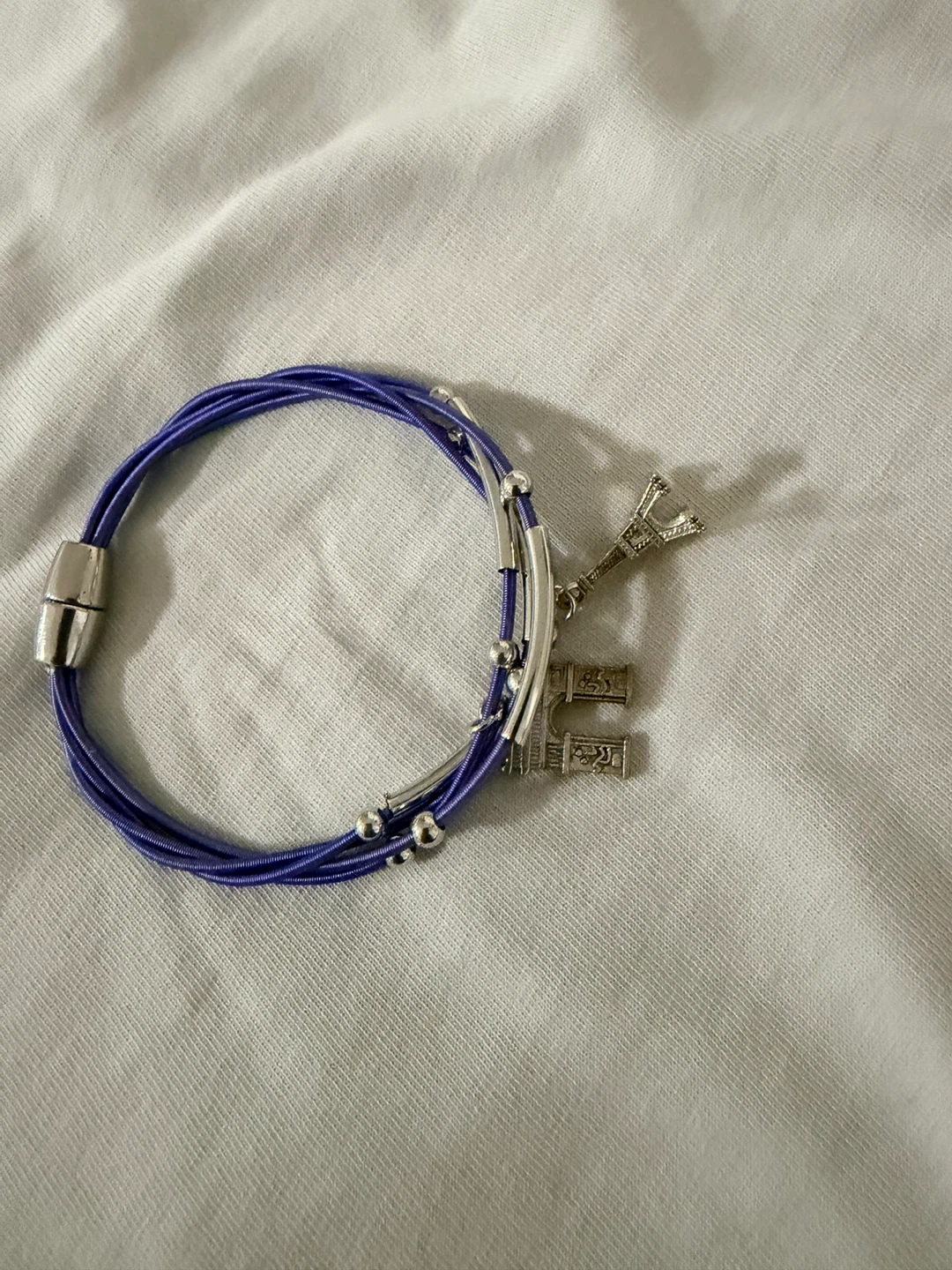 Purple Charm Bracelet with Eiffel Tower