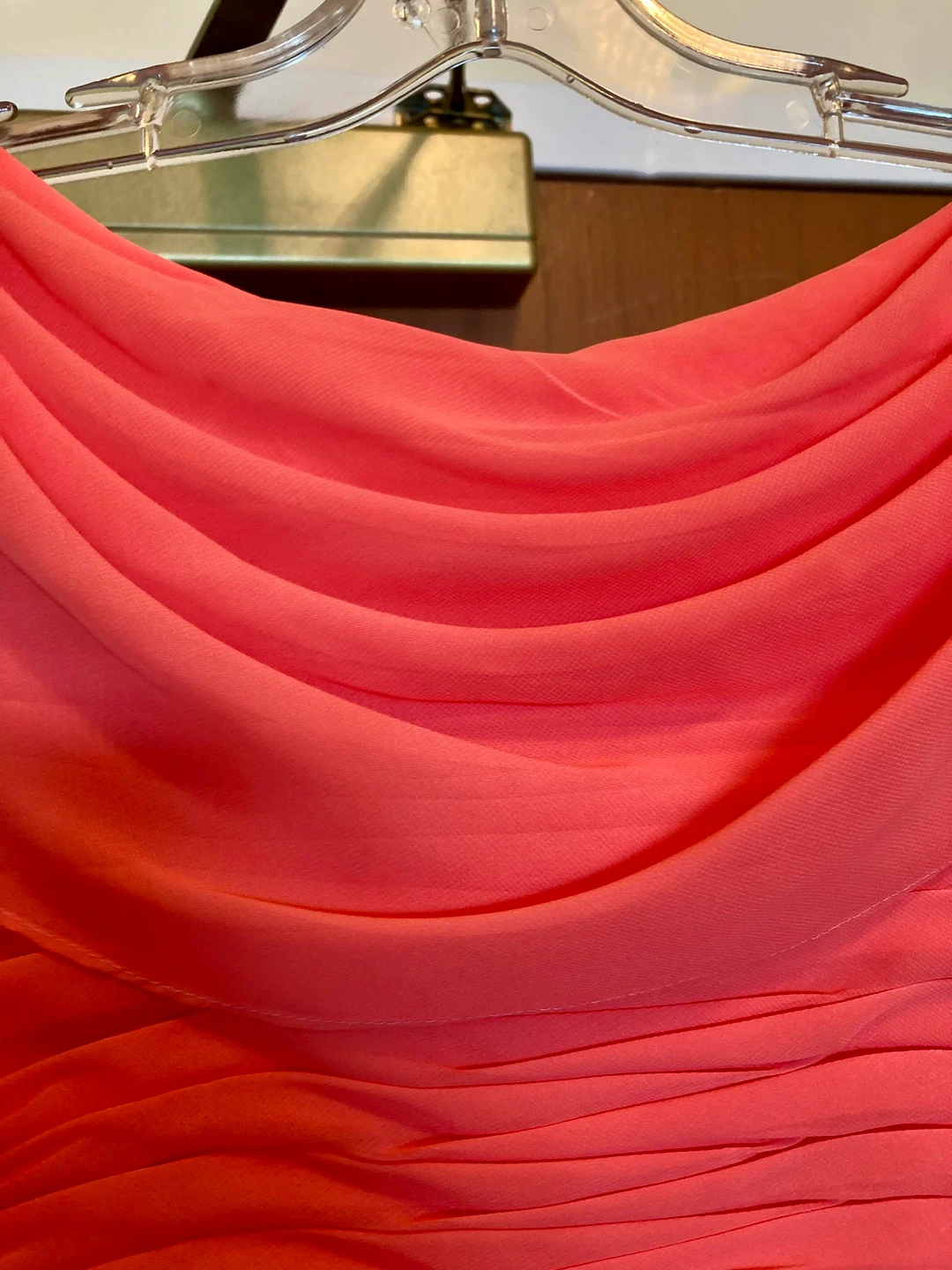 Elegant Coral Ruched Chiffon Dress with Sparkle Accents - photo 5