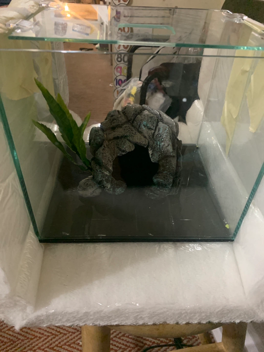 Glass Terrarium with Rock Cave Decoration