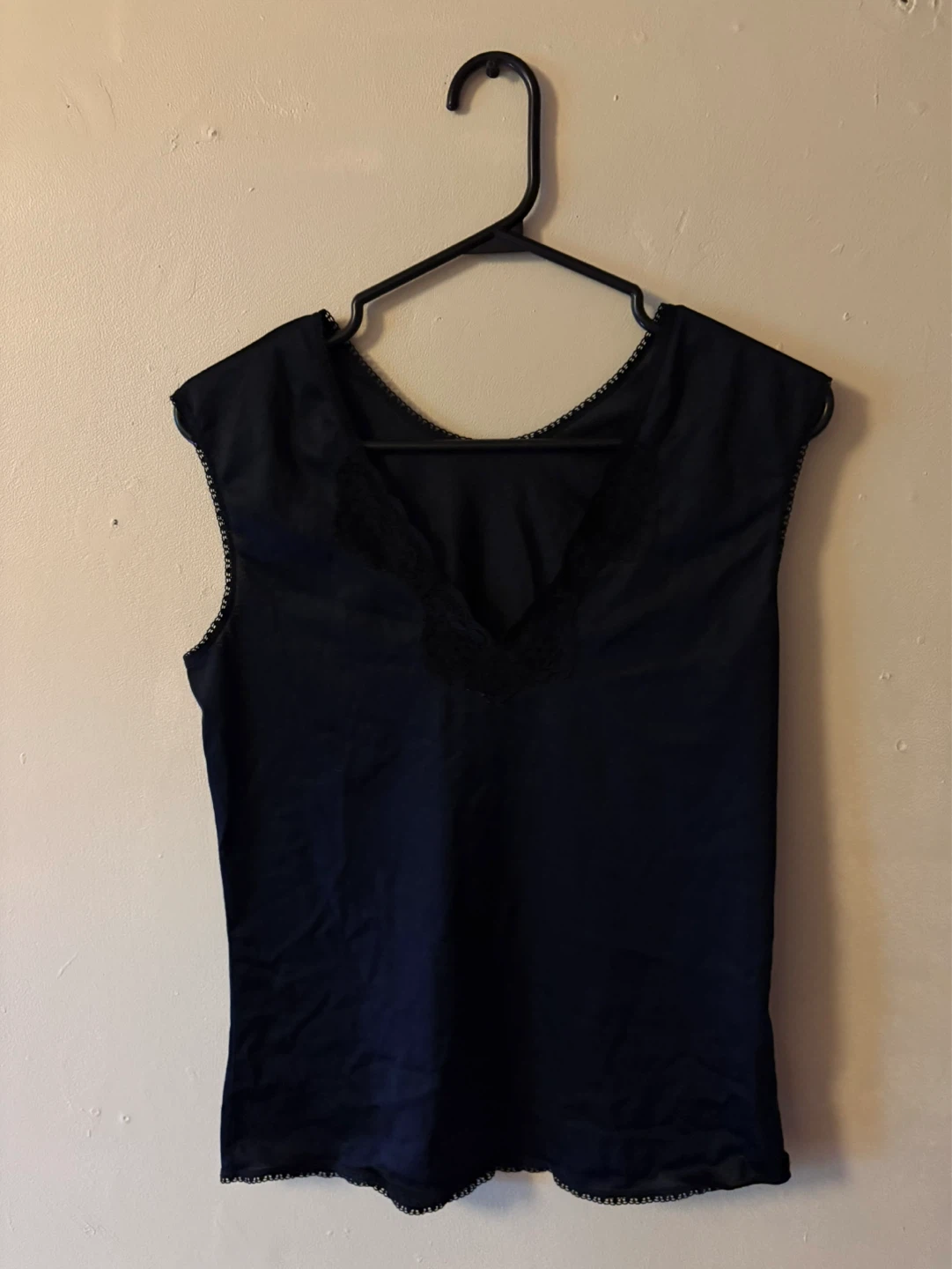 Black Slip Lace Trim Top
