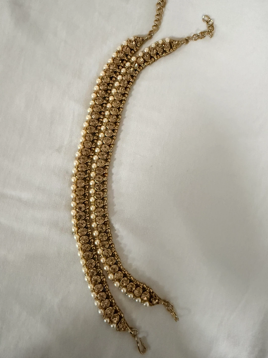 Gold-tone Anklets with Pearls and Rhinestones - photo 3
