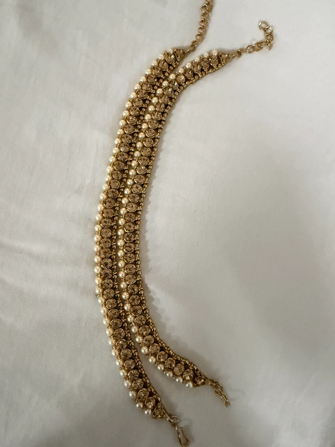 Gold-tone Anklets with Pearls and Rhinestones
