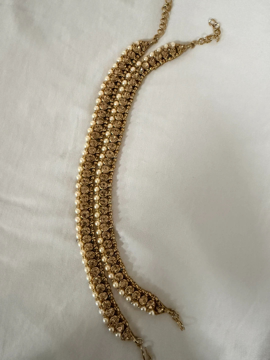 Gold-tone Anklets with Pearls and Rhinestones - photo 2