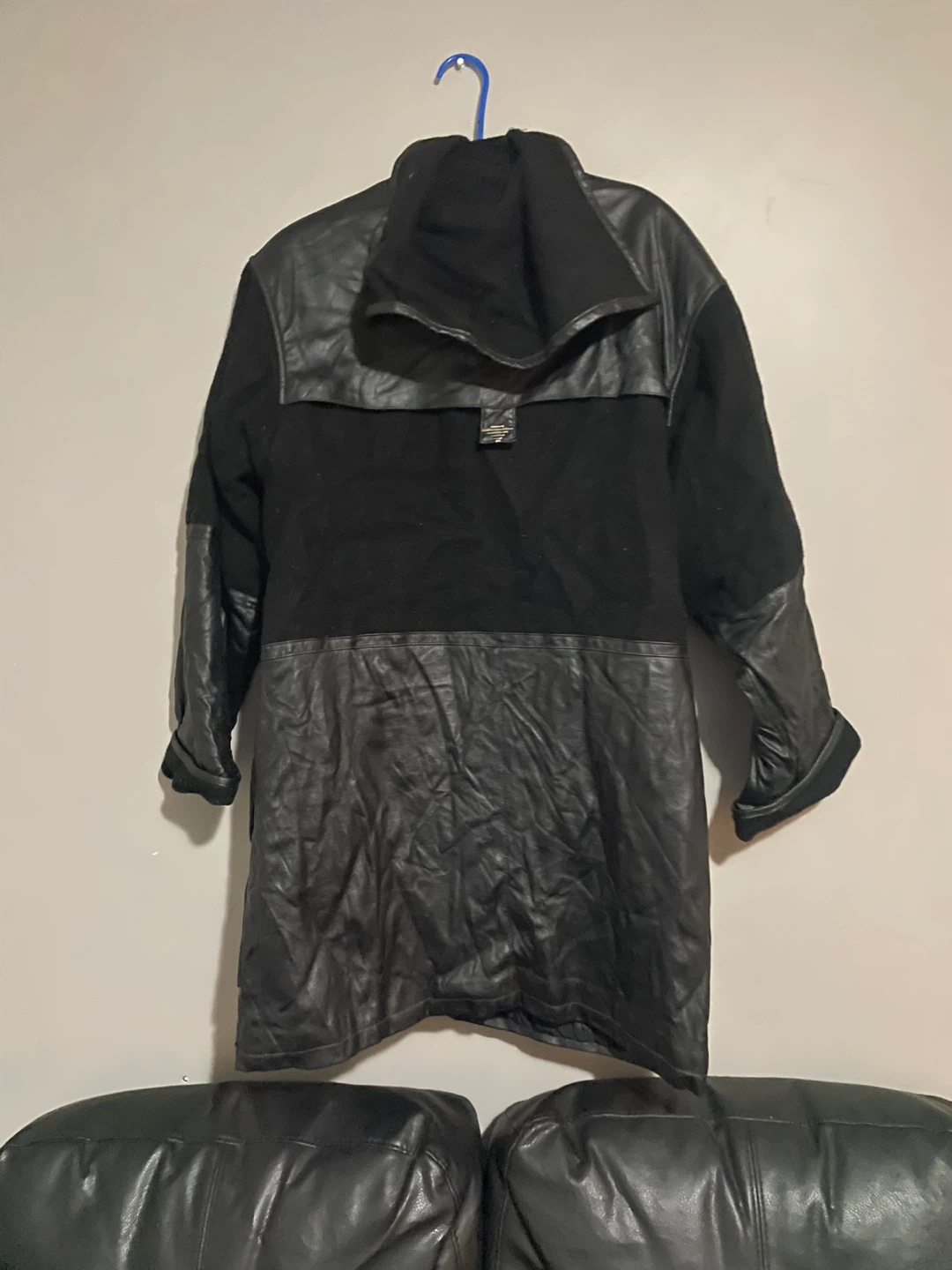 Black Leather & Wool Blend Jacket - photo 2