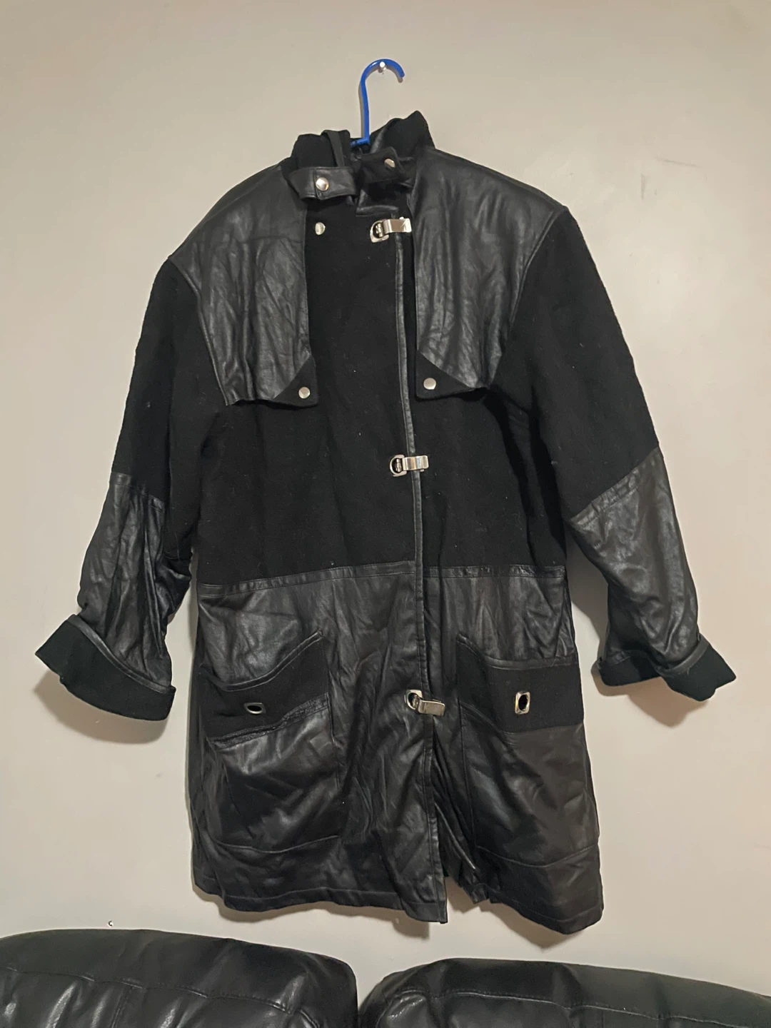 Black Leather & Wool Blend Jacket