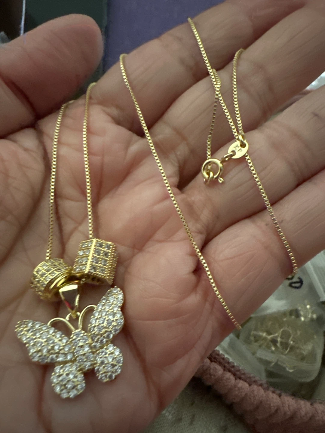 14kGold laminated Butterfly Pendant Necklace with Charms - photo 4