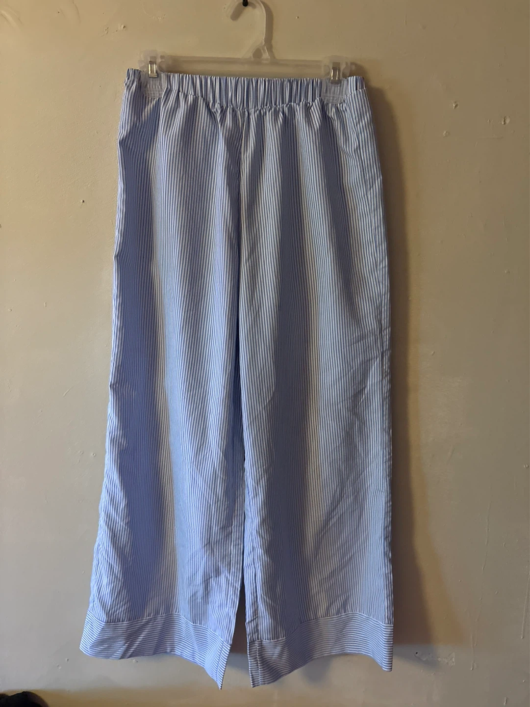 Blue Striped Wide-Leg Pants