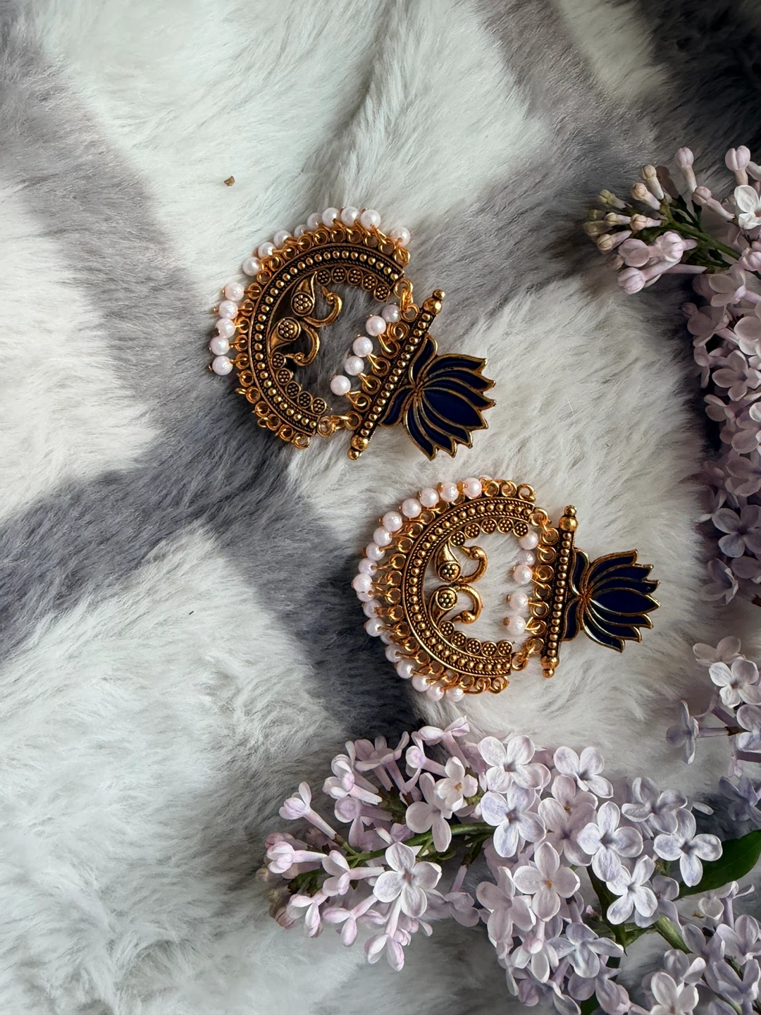Gold Peacock Lotus Earrings with Pearls - photo 2