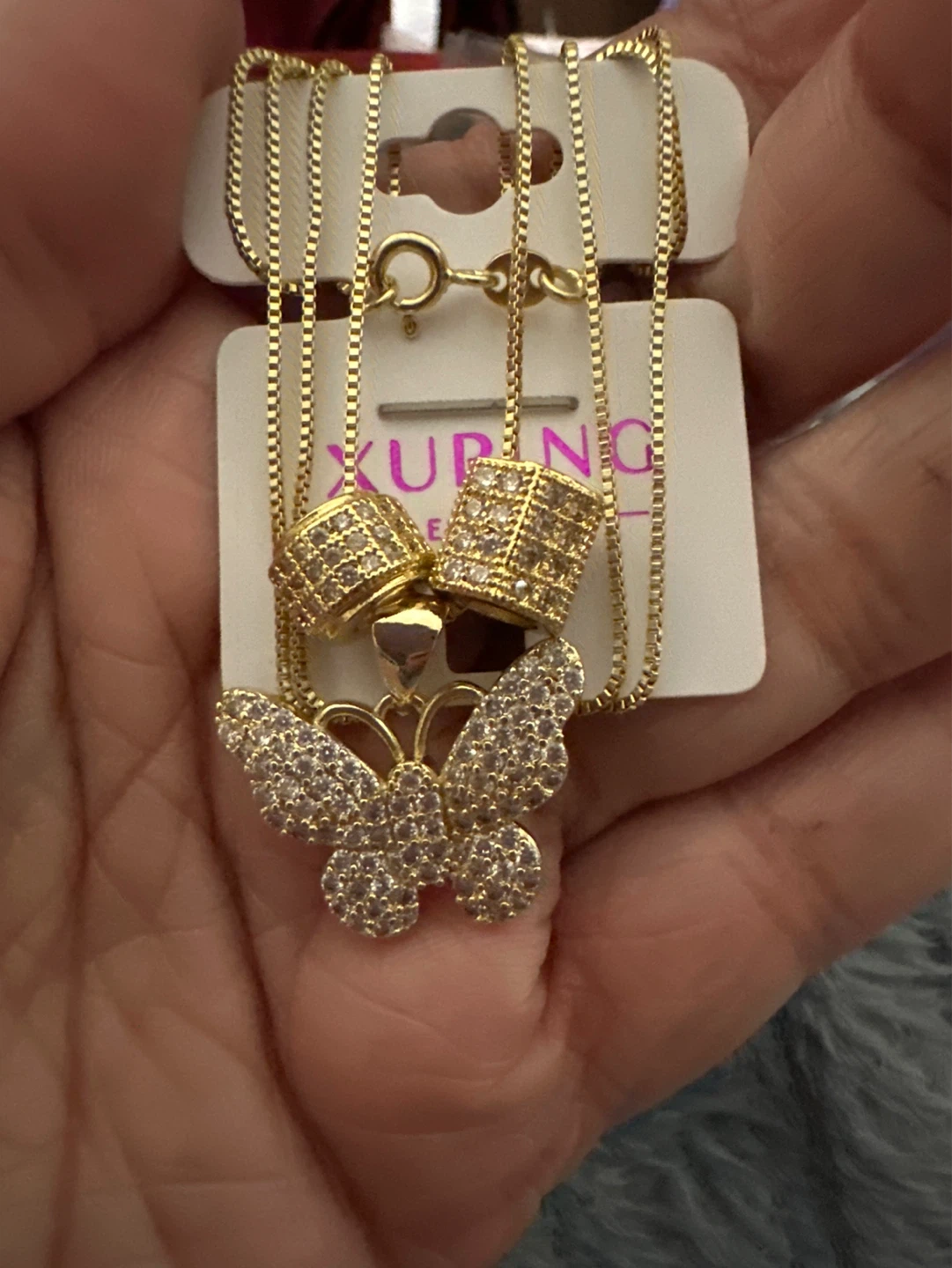 14kGold laminated Butterfly Pendant Necklace with Charms