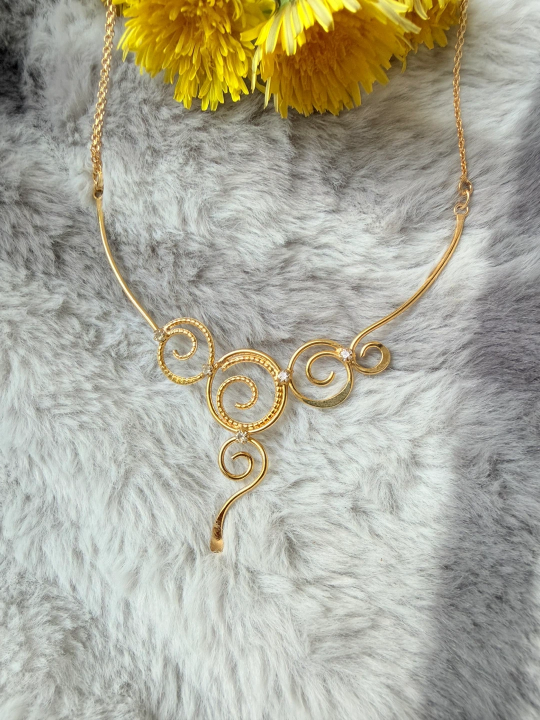 Gold-tone Swirl Necklace with Accent Crystals - photo 2