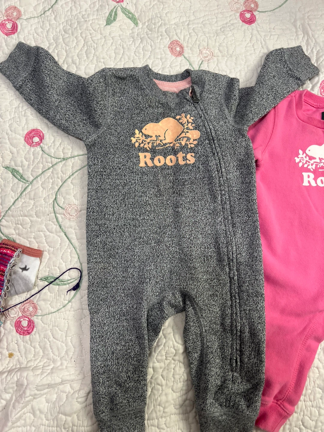 Roots Baby Grey & Pink Onesies (2-Pack)