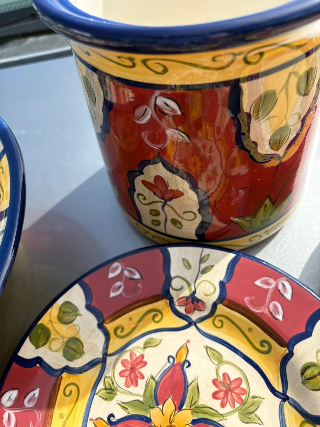 Hand-Painted Ceramic Bowl and Plates Set