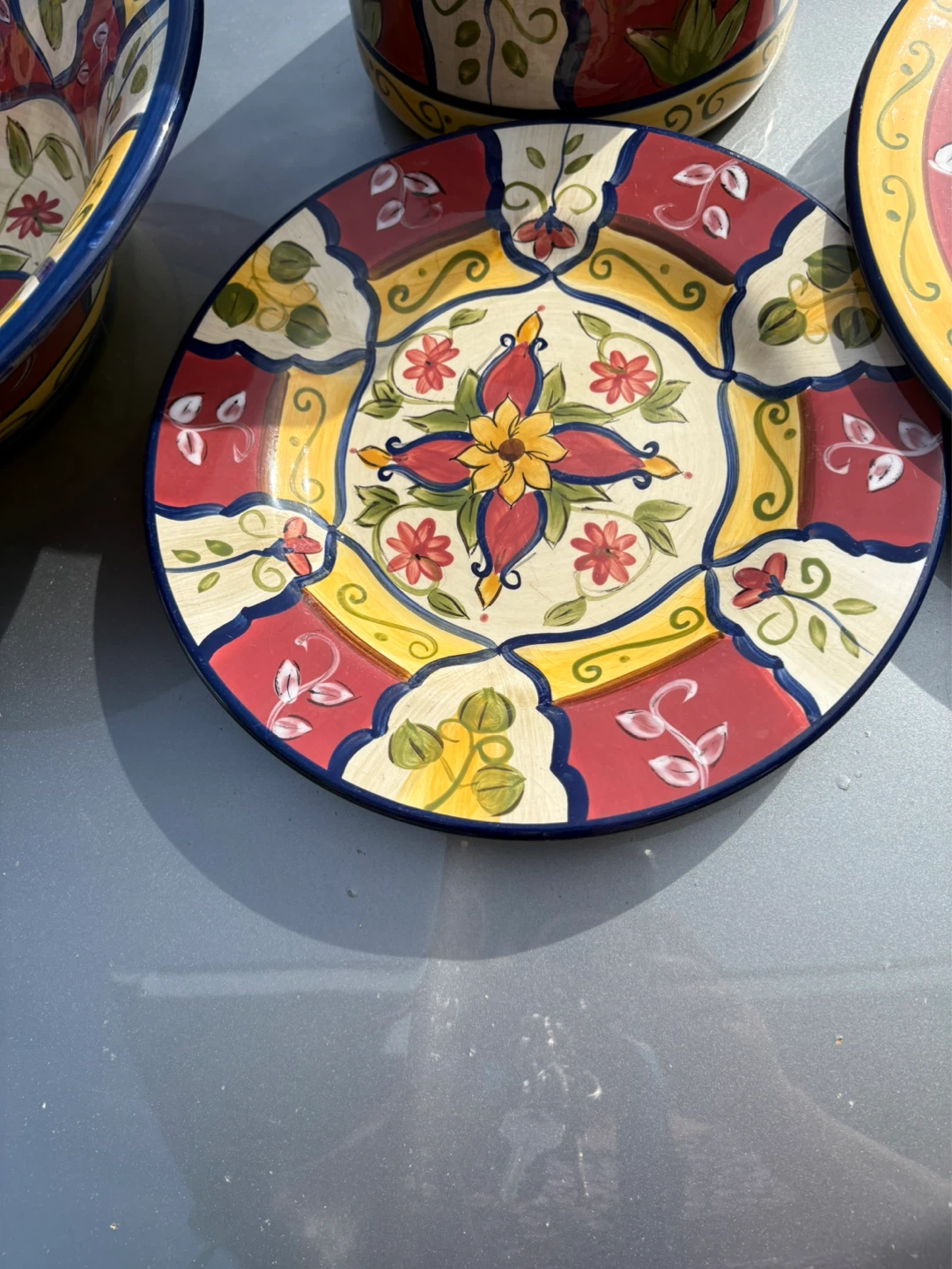 Hand-Painted Ceramic Bowl and Plates Set - photo 3