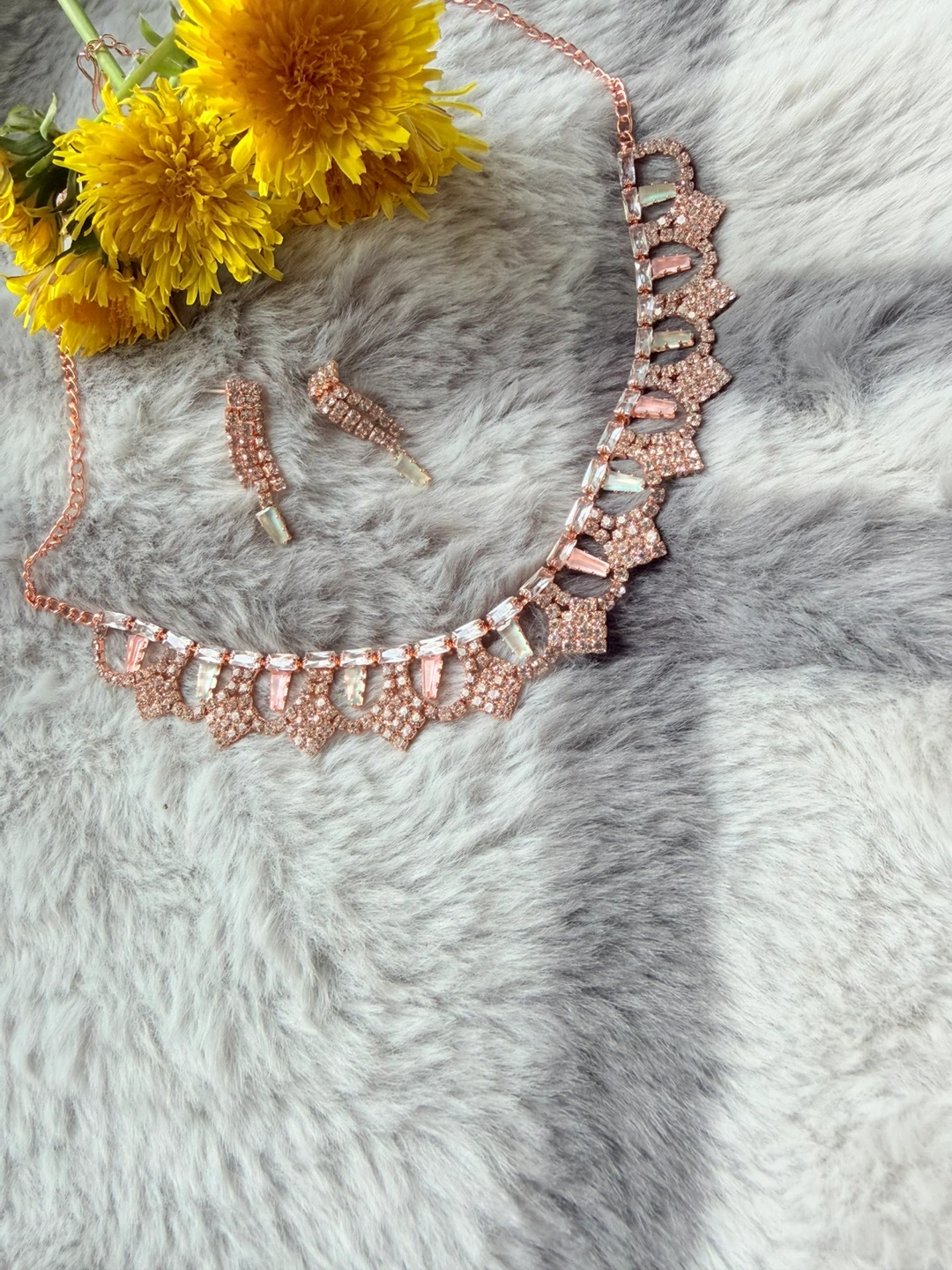 Rose Gold Choker Necklace with Matching Earrings
