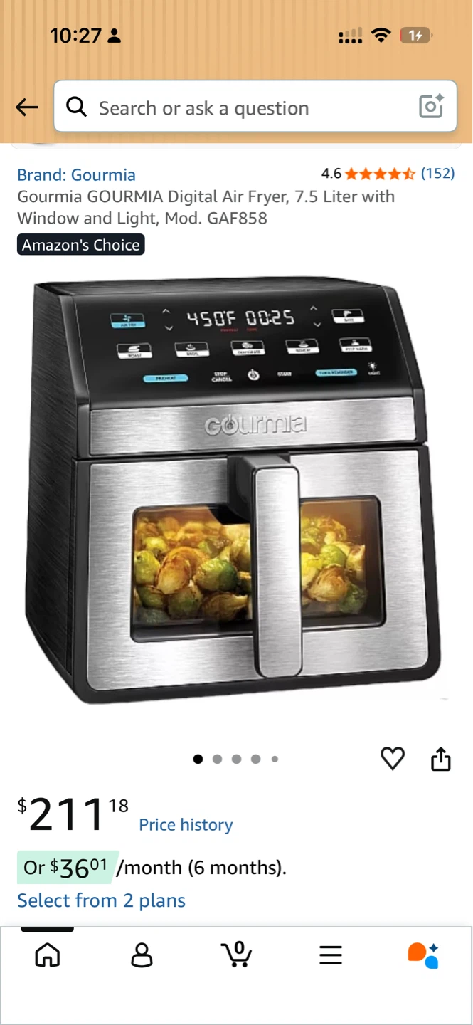 Gourmia Digital Air Fryer, 7.5 Liter, Model GAF858