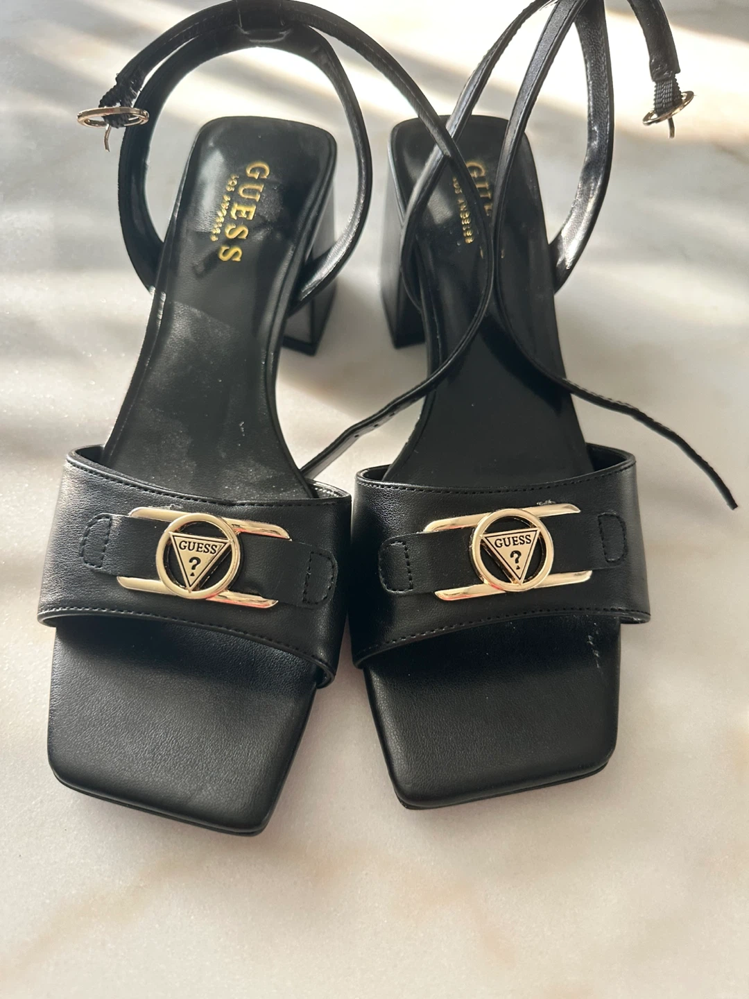 Black Guess Block Heel Sandals
