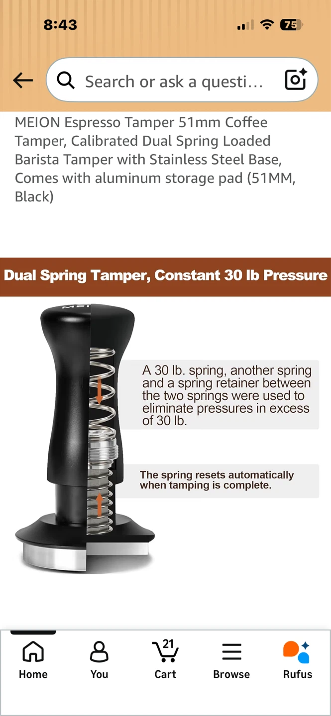 MEION Espresso Tamper 51mm Dual Spring Loaded Calibrated - photo 4