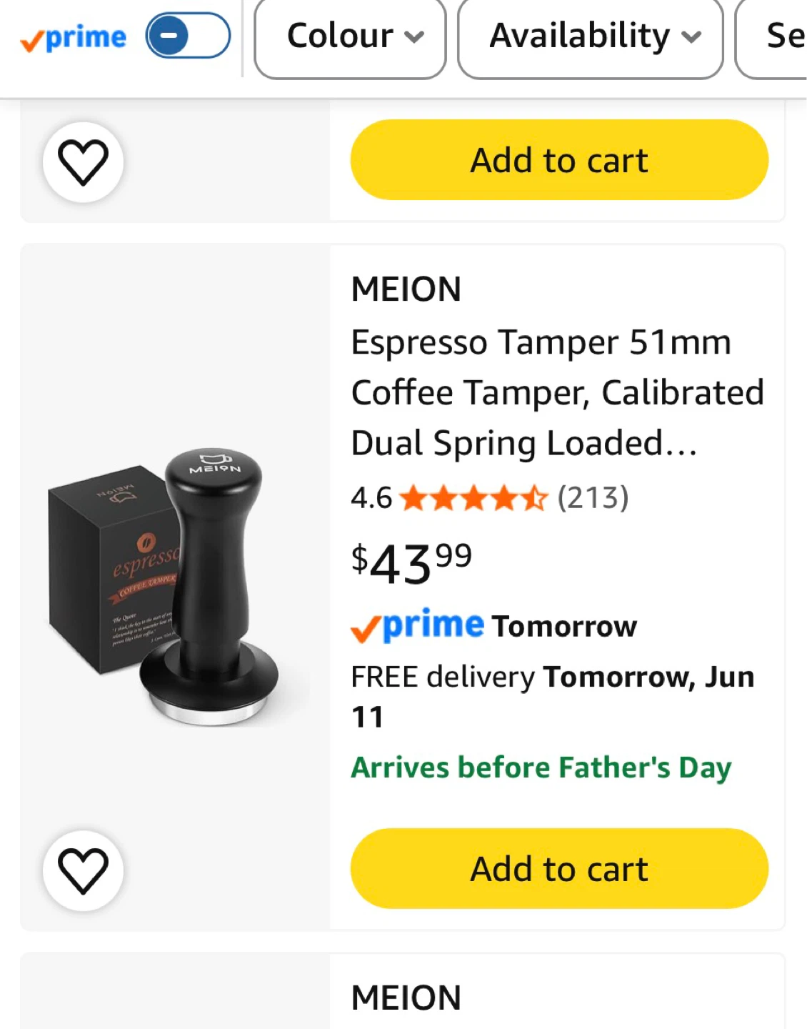 MEION Espresso Tamper 51mm Dual Spring Loaded Calibrated