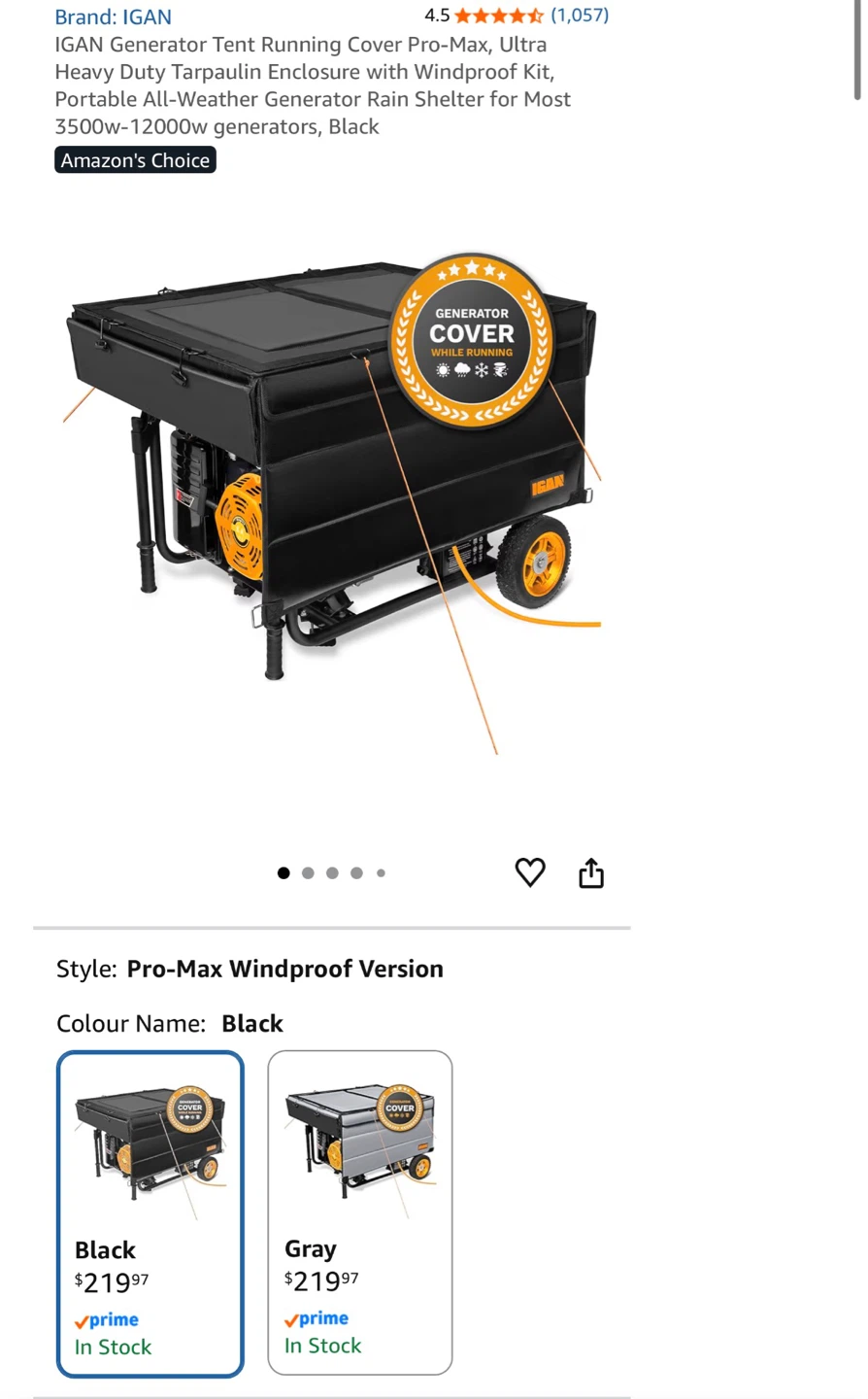 New! IGAN Generator Tent Running Cover Pro-Max