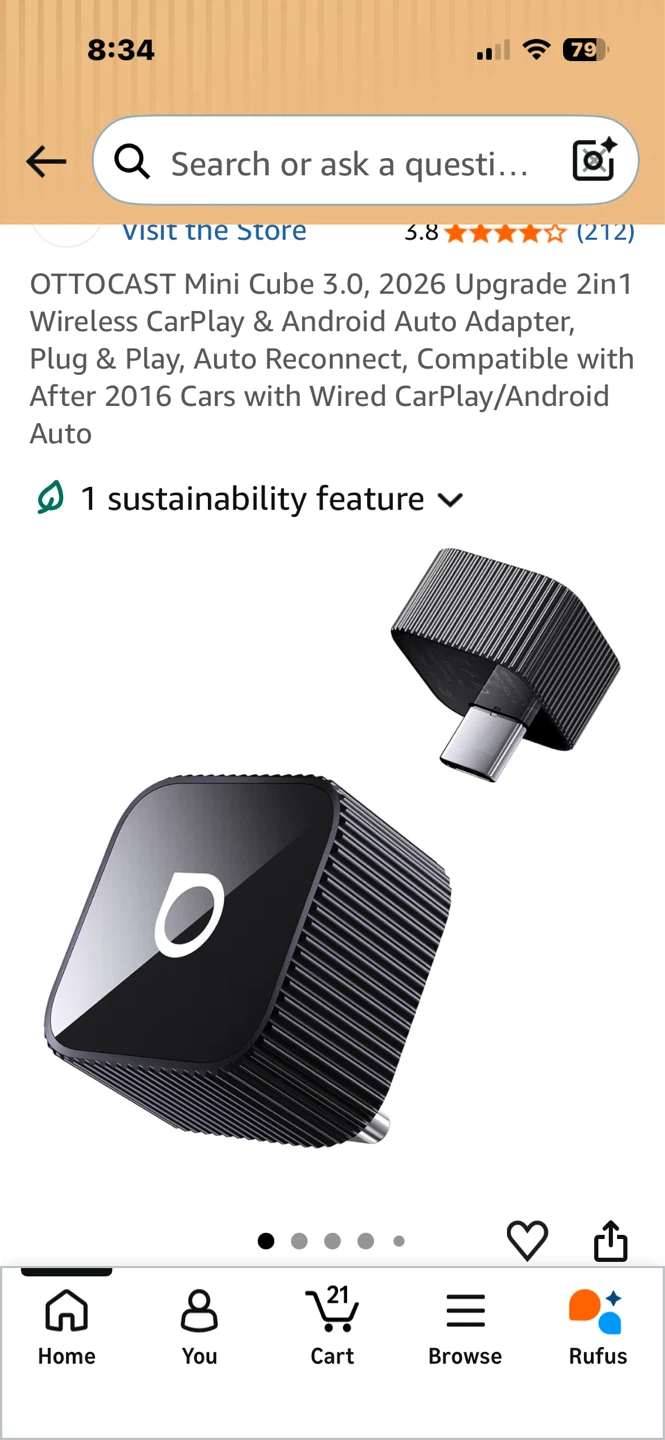 OTTOCAST Mini Cube 3.0 Wireless CarPlay & Android Auto Adapter - photo 2