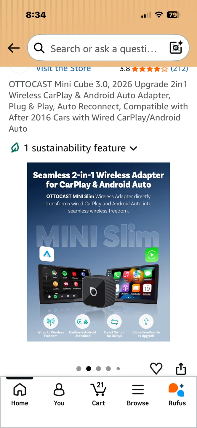 OTTOCAST Mini Cube 3.0 Wireless CarPlay & Android Auto Adapter - photo 3