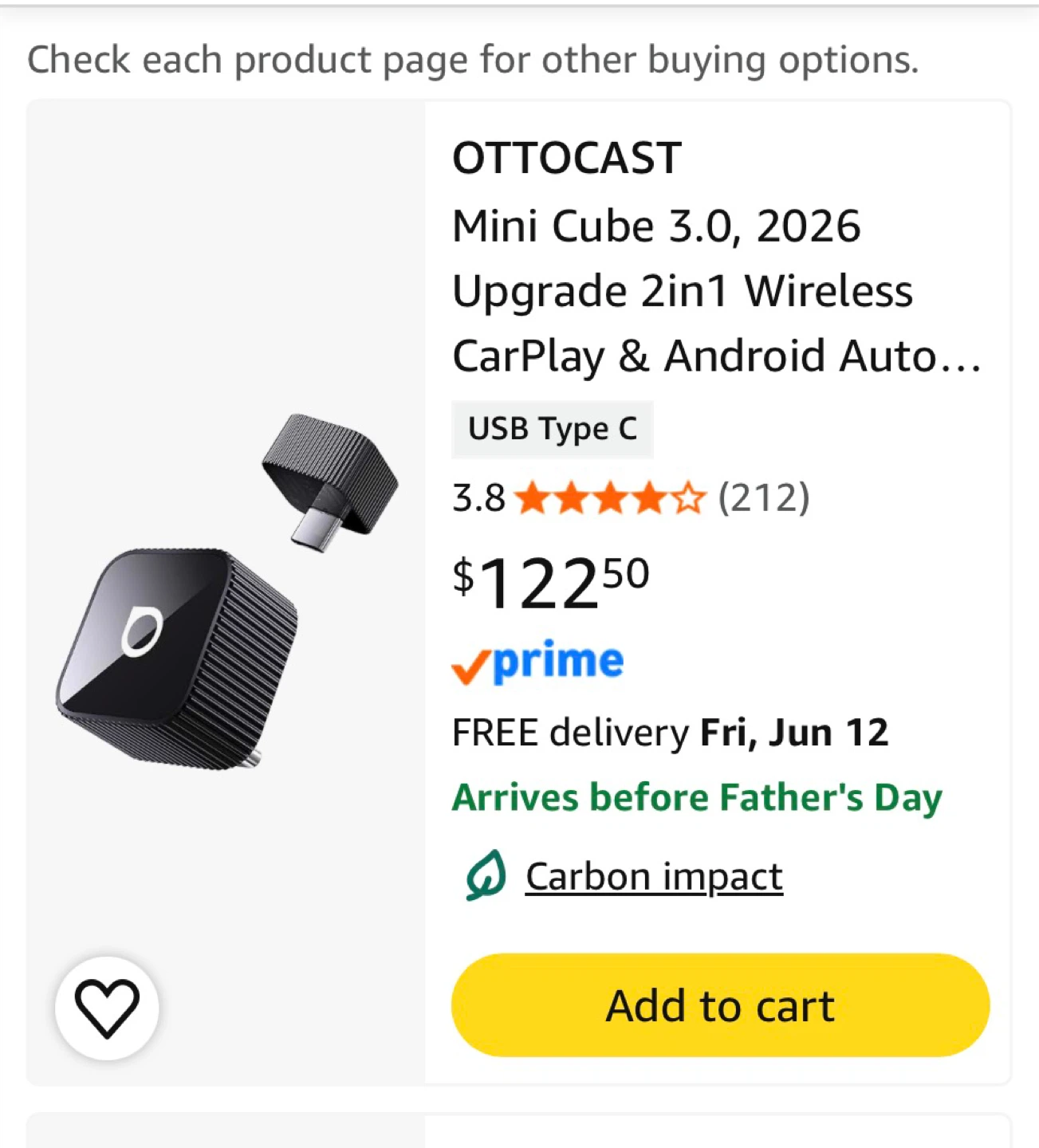 OTTOCAST Mini Cube 3.0 Wireless CarPlay & Android Auto Adapter