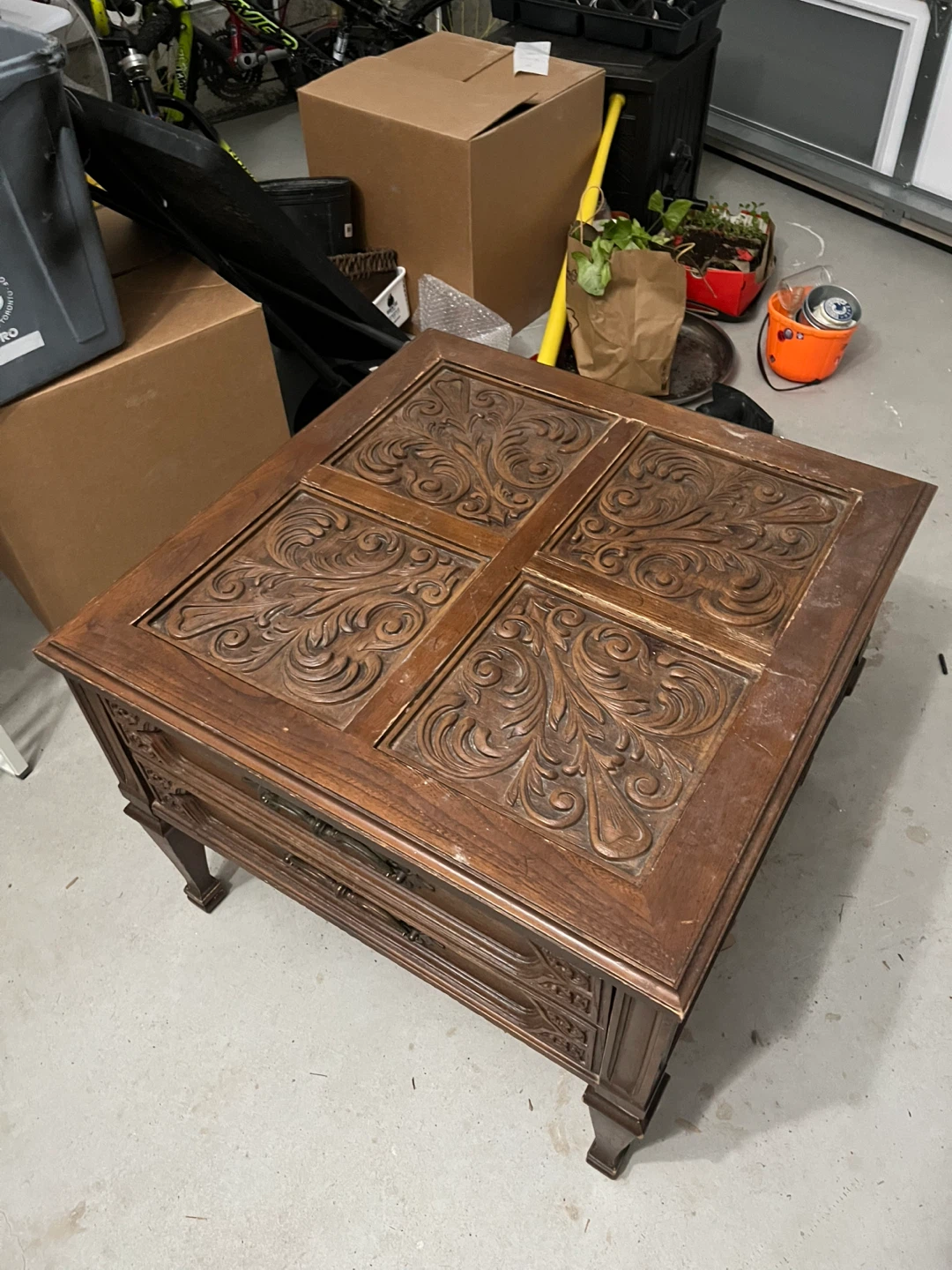 Vintage Antique Wooden Side Table with Carved Top - photo 3