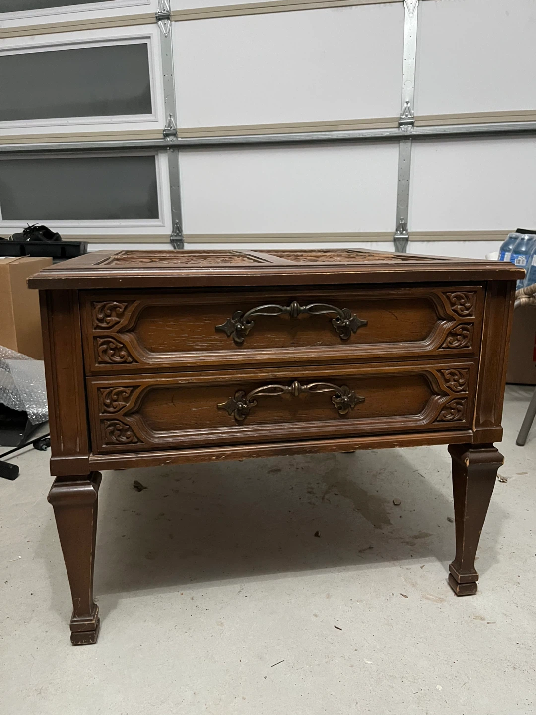 Vintage Antique Wooden Side Table with Carved Top - photo 2
