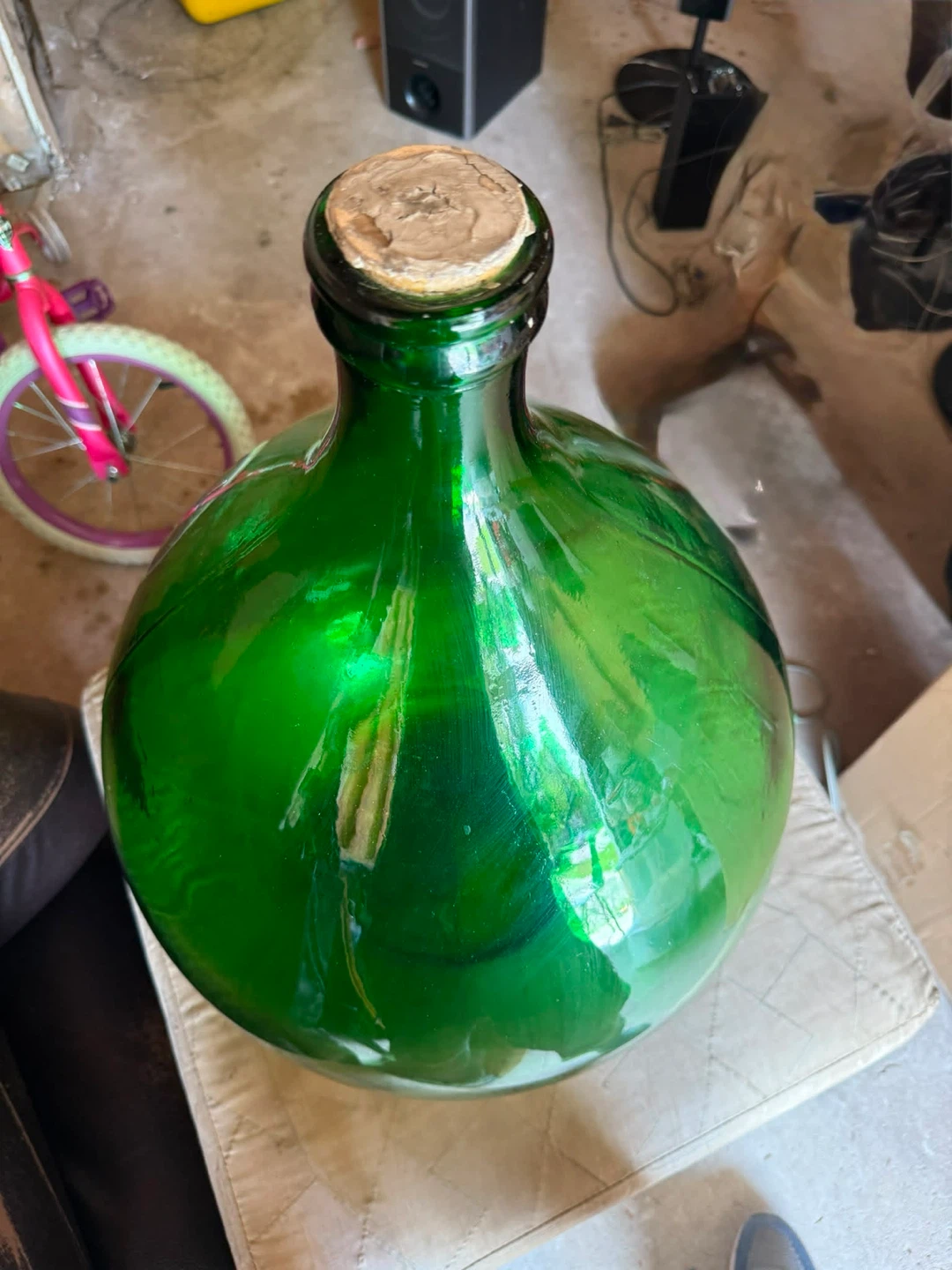 Vintage Green Glass Demijohn Floor Vase – Large Balloon Wine Jug